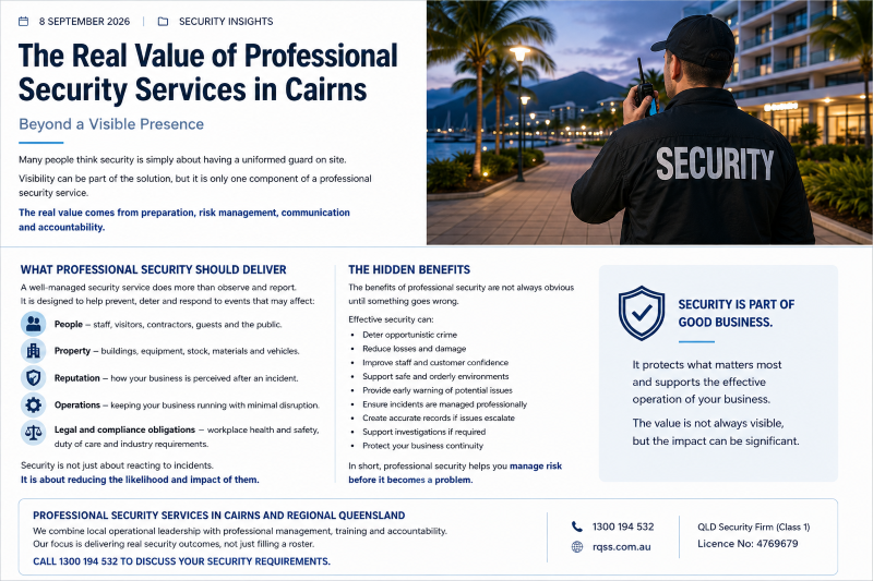 Construction site security in Cairns protecting a regional Queensland worksite